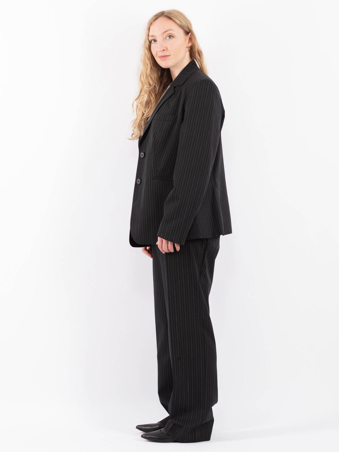 Vintage 90's Women Striped Pantsuit in Dark Gray