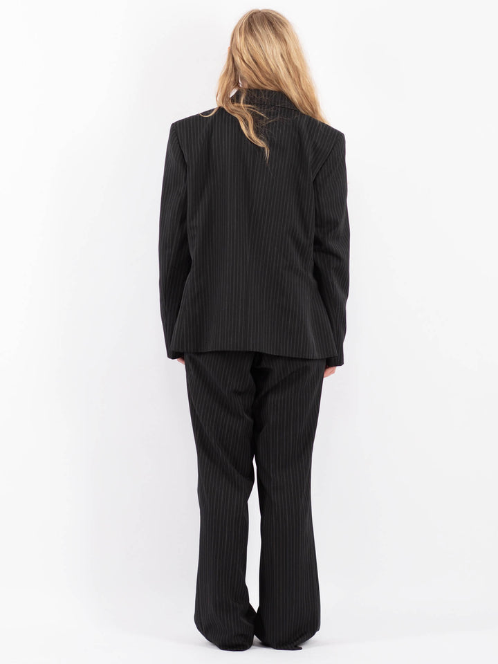 Vintage 90's Women Striped Pantsuit in Dark Gray