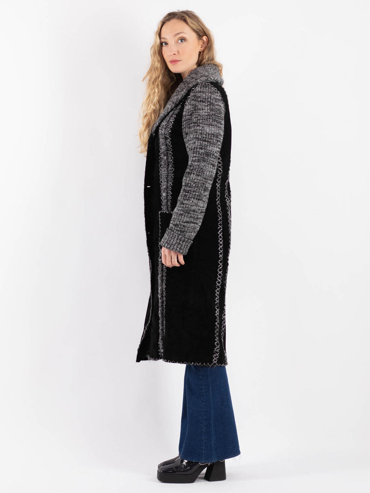 Vintage 90's Women Suede Coat in Black