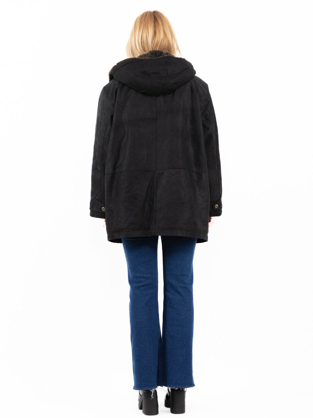 Vintage 90's Women Suede Sherpa Coat in BlackA0048