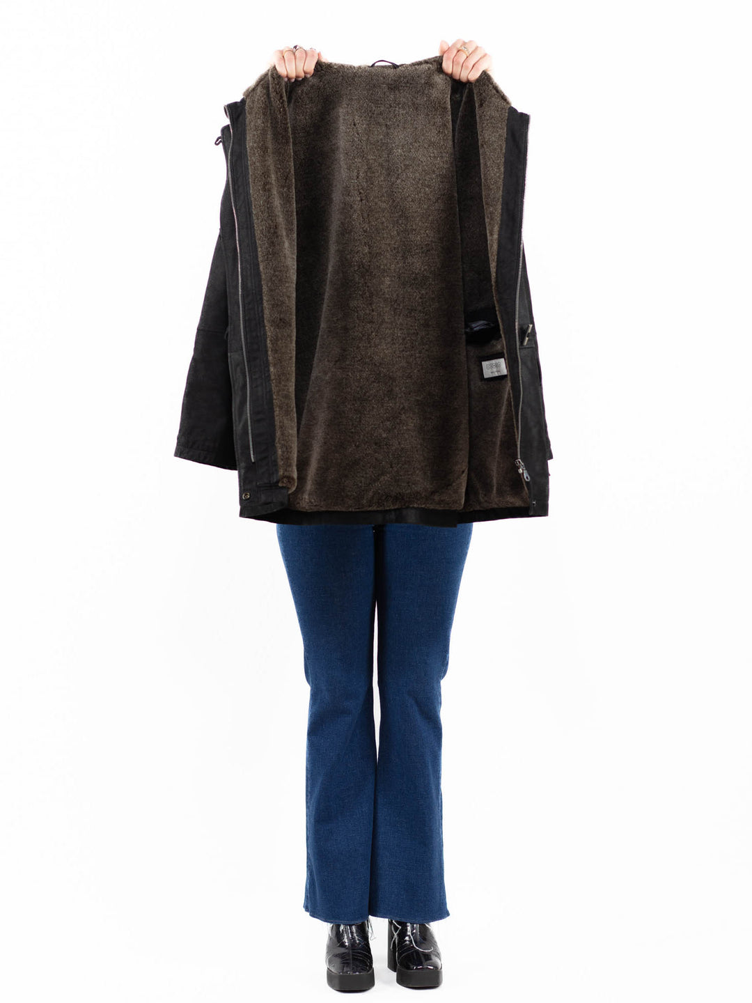 Vintage 90's Women Suede Sherpa Coat in BlackA0048