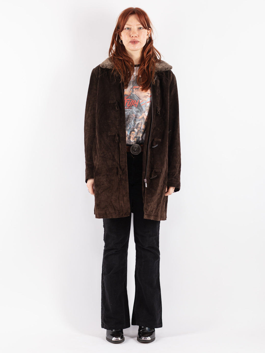 Vintage 90's Women Suede Coat in Brown