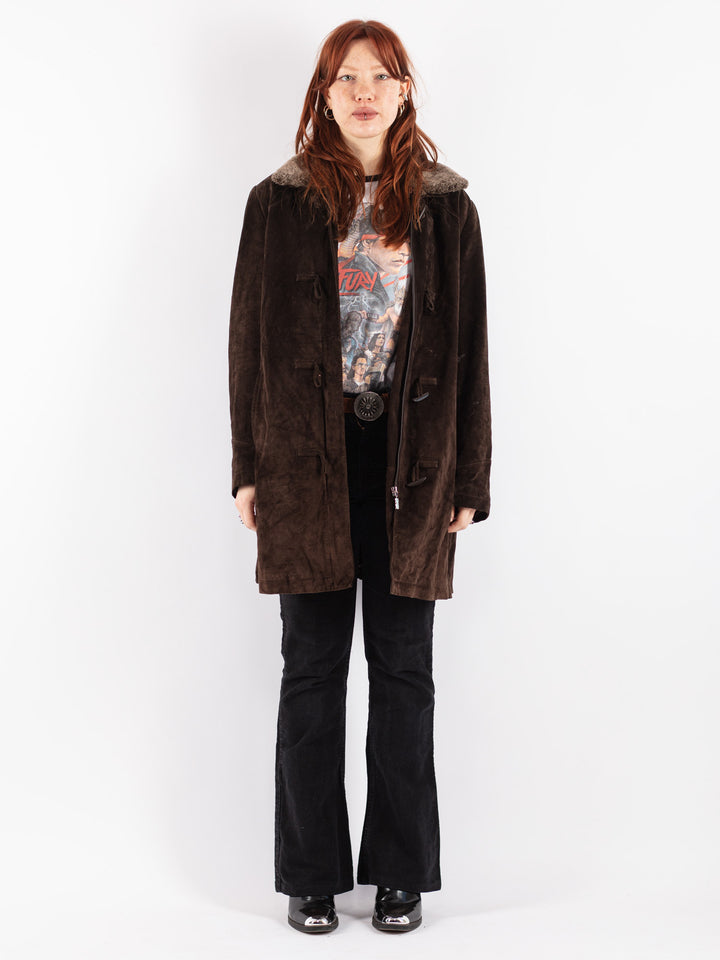 Vintage 90's Women Suede Coat in Brown