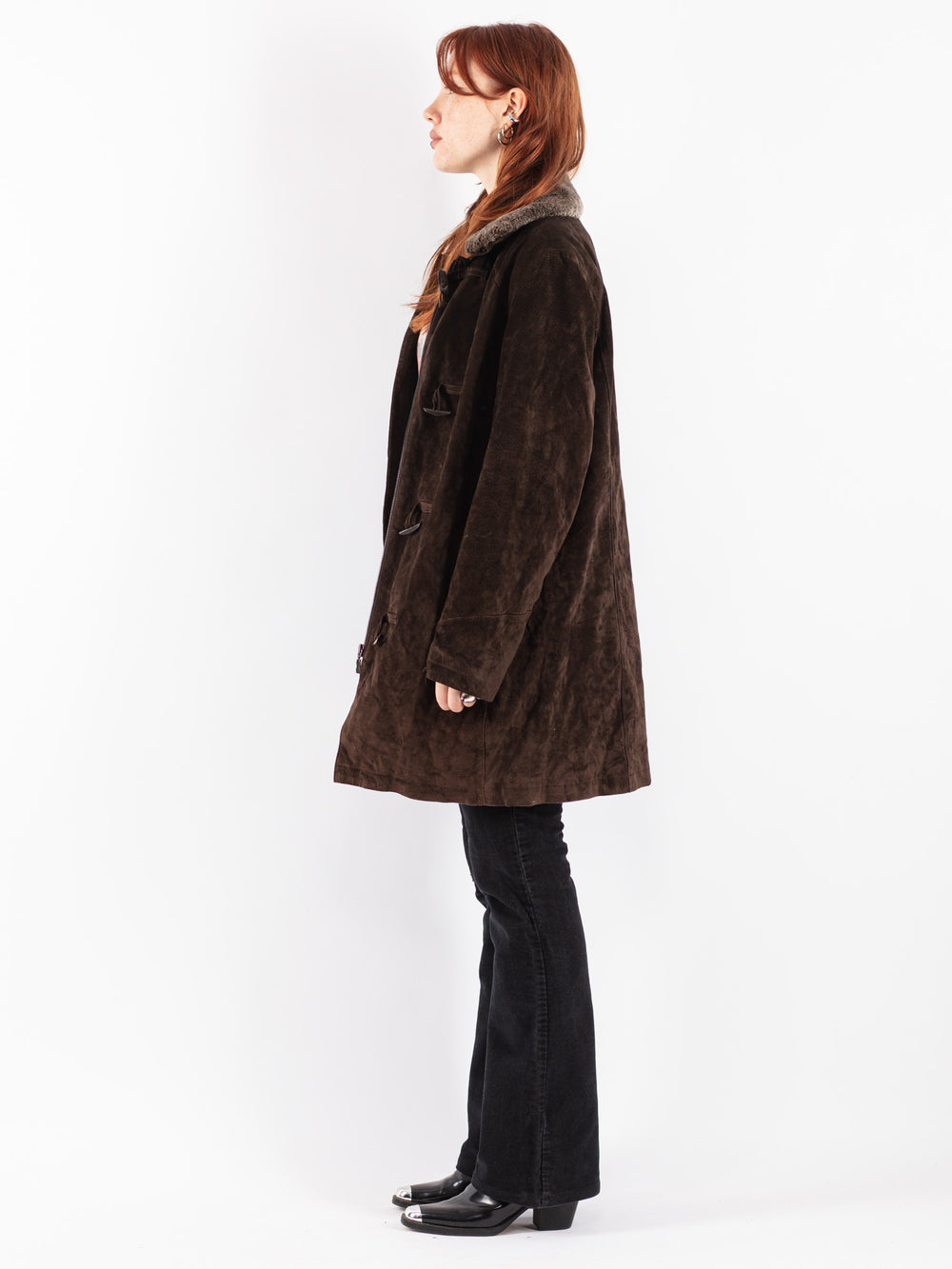 Vintage 90's Women Suede Coat in Brown