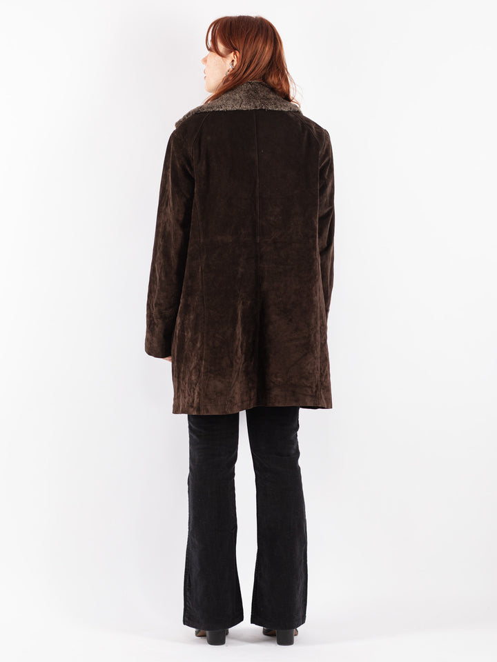 Vintage 90's Women Suede Coat in Brown