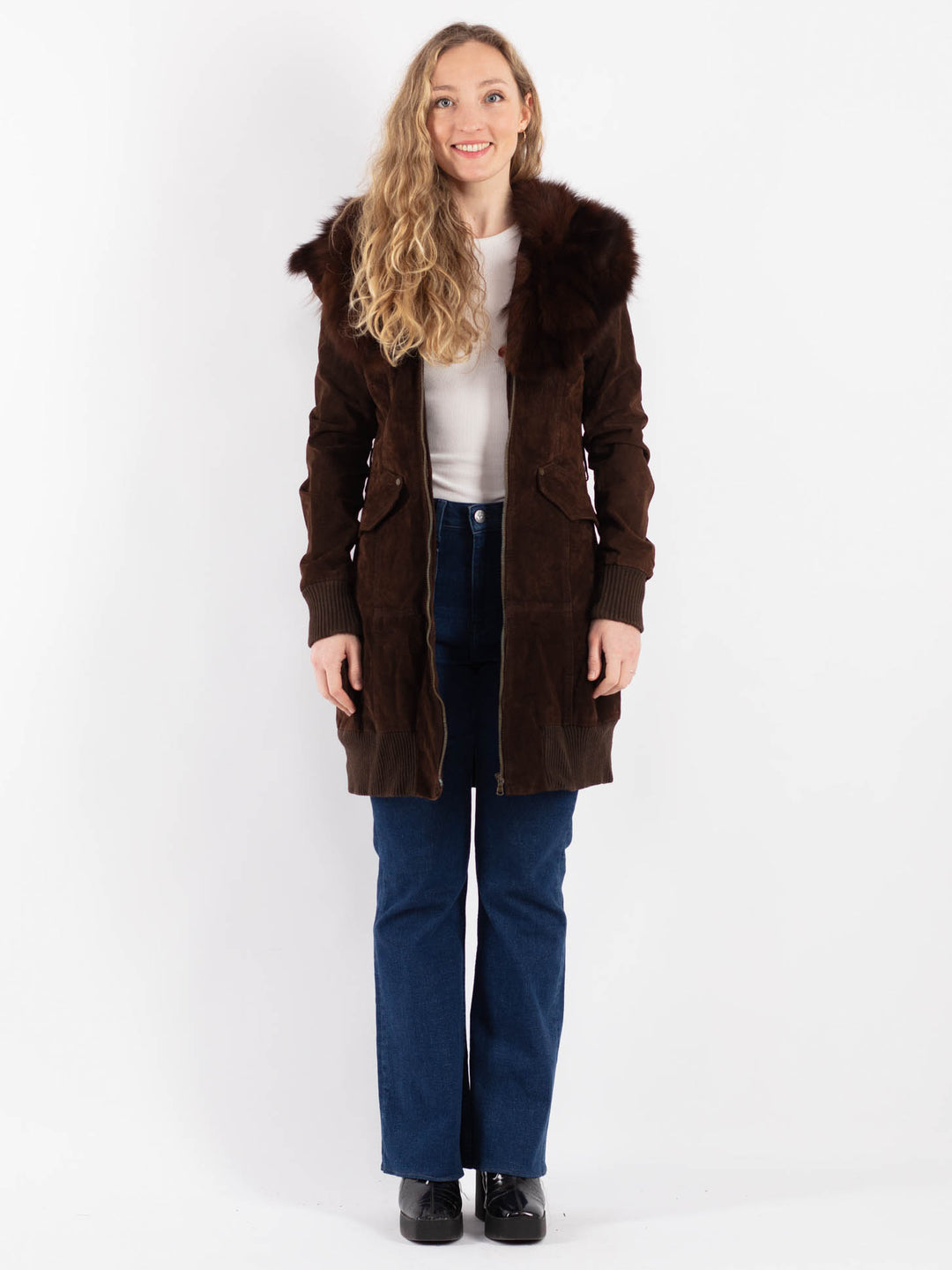 Vintage 90's Women Suede Coat in Brown