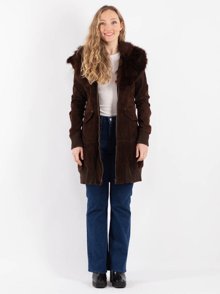 Vintage 90's Women Suede Coat in Brown