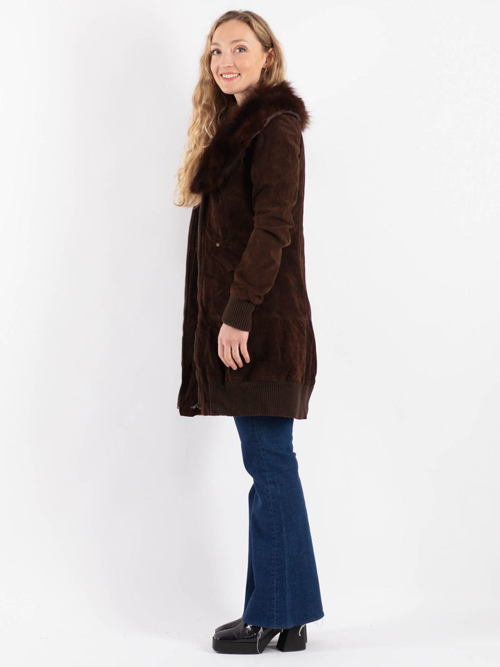 Vintage 90's Women Suede Coat in Brown