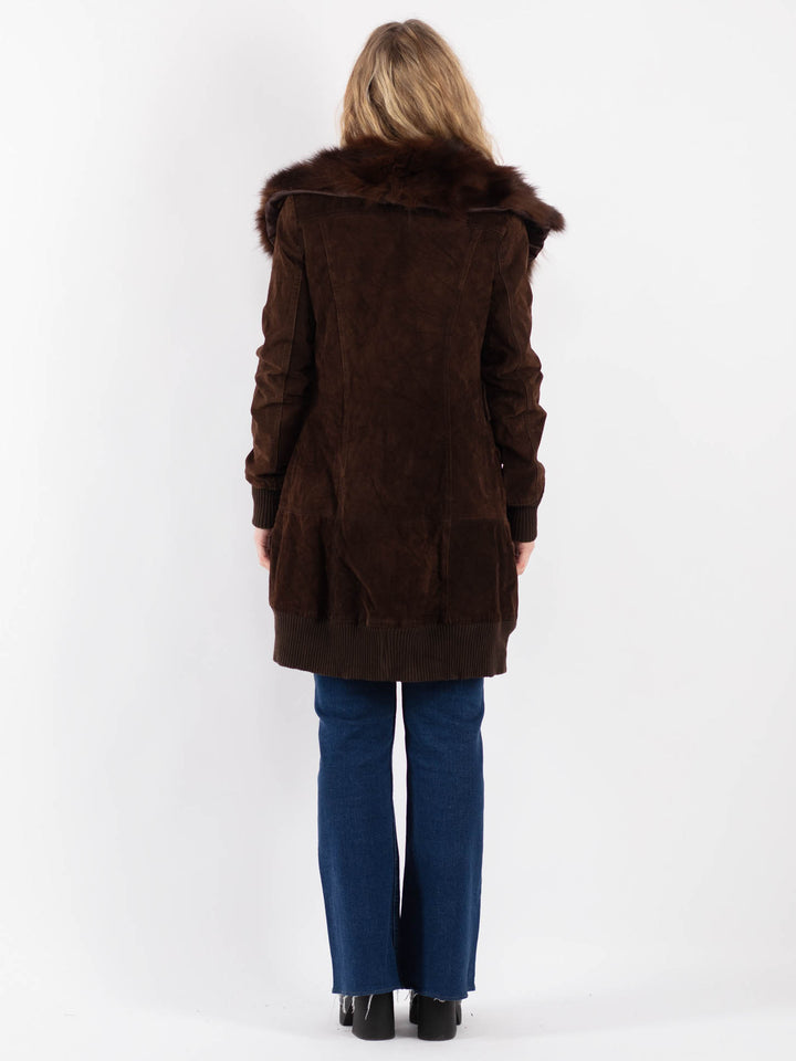 Vintage 90's Women Suede Coat in Brown
