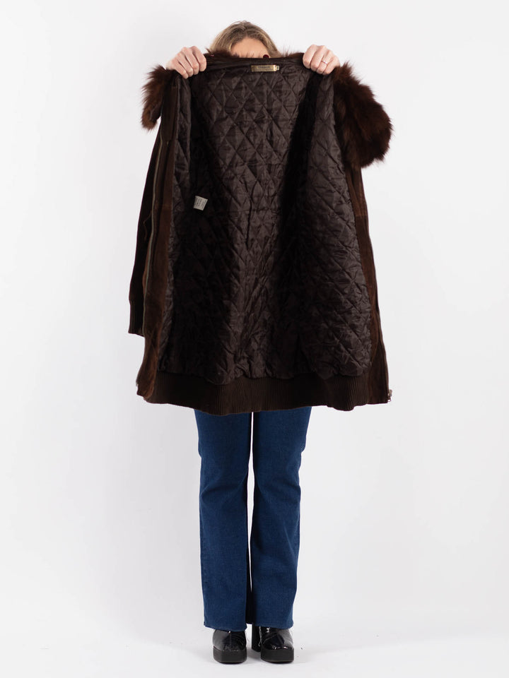 Vintage 90's Women Suede Coat in Brown