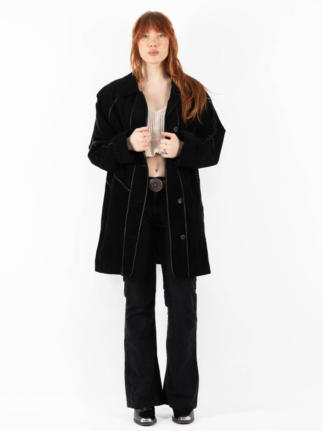 Vintage 90's Women Suede Coat in BlackV9768