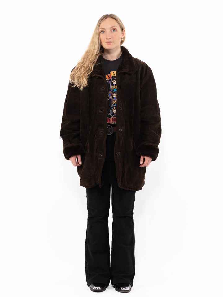 Vintage 90's Women Suede Sherpa Coat in BrownA0901