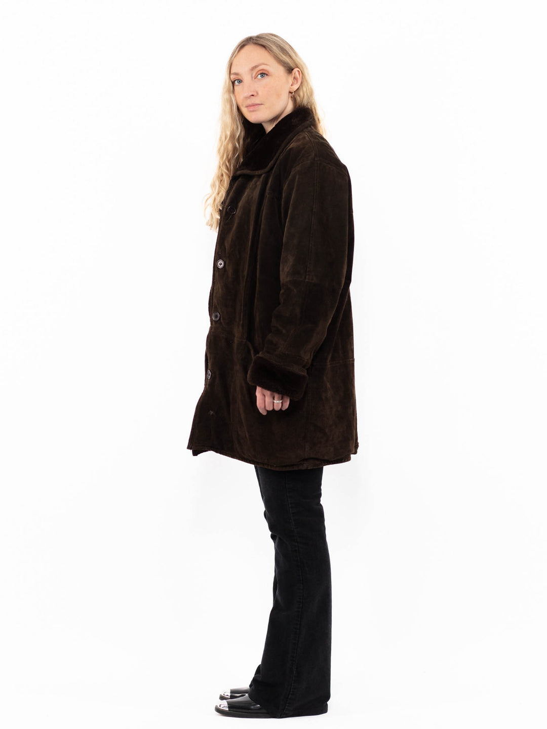 Vintage 90's Women Suede Sherpa Coat in BrownA0901