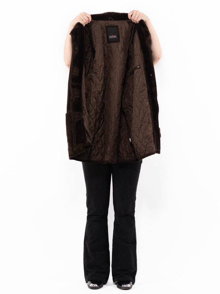 Vintage 90's Women Suede Sherpa Coat in BrownA0901