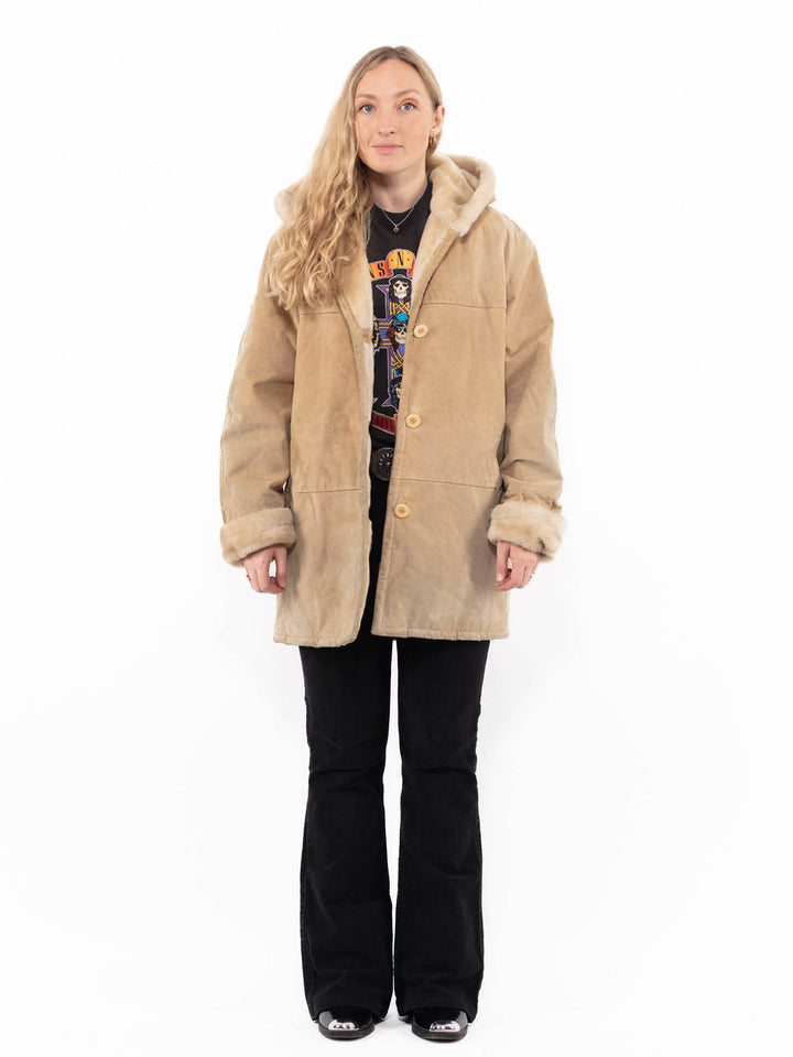 Vintage 90's Women Suede Sherpa Coat in BeigeA0903