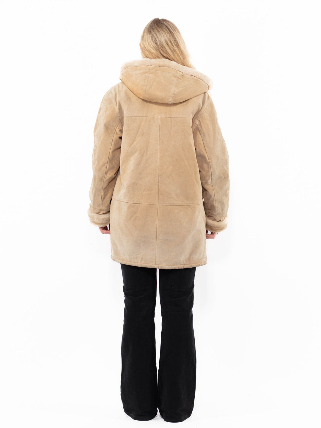 Vintage 90's Women Suede Sherpa Coat in BeigeA0903