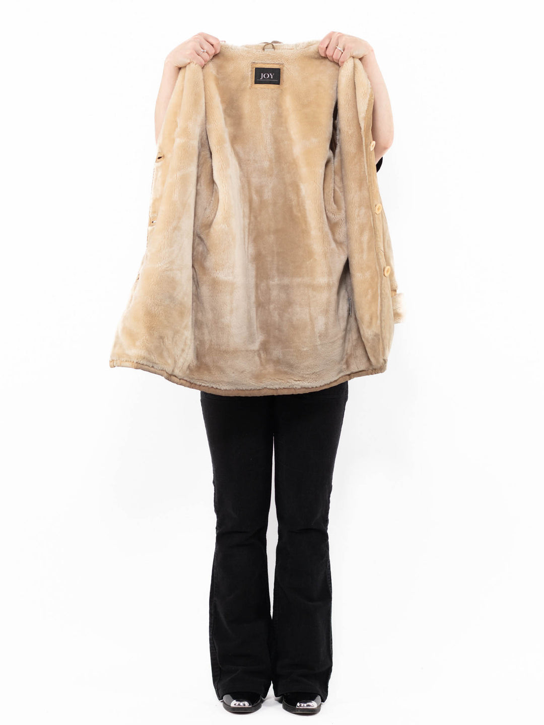 Vintage 90's Women Suede Sherpa Coat in BeigeA0903