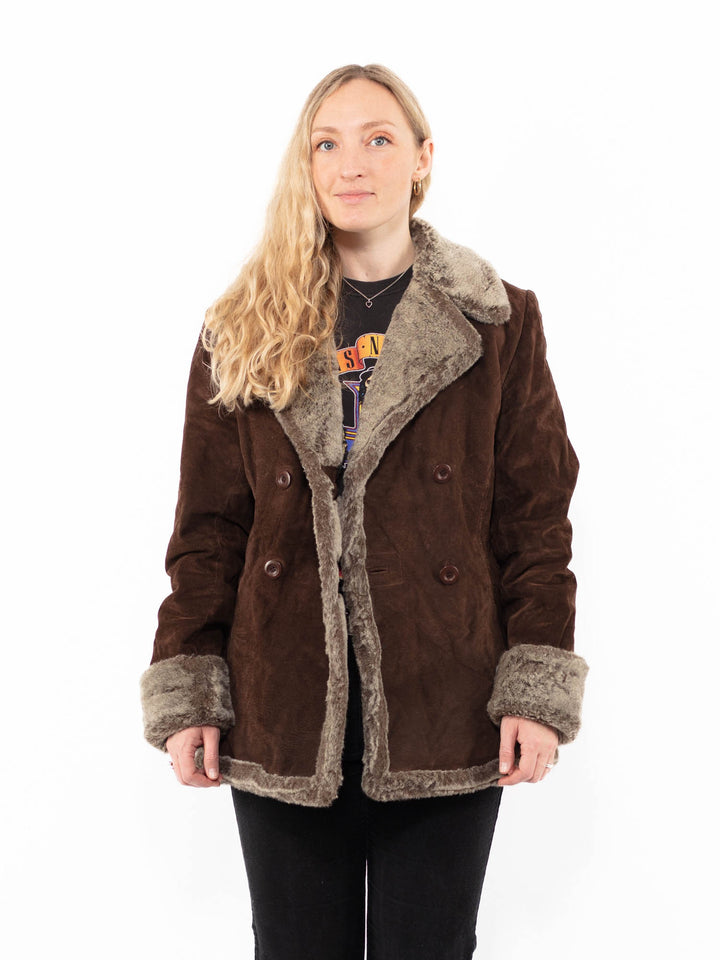 Vintage 90's Women Suede Sherpa Coat in BrownA0904