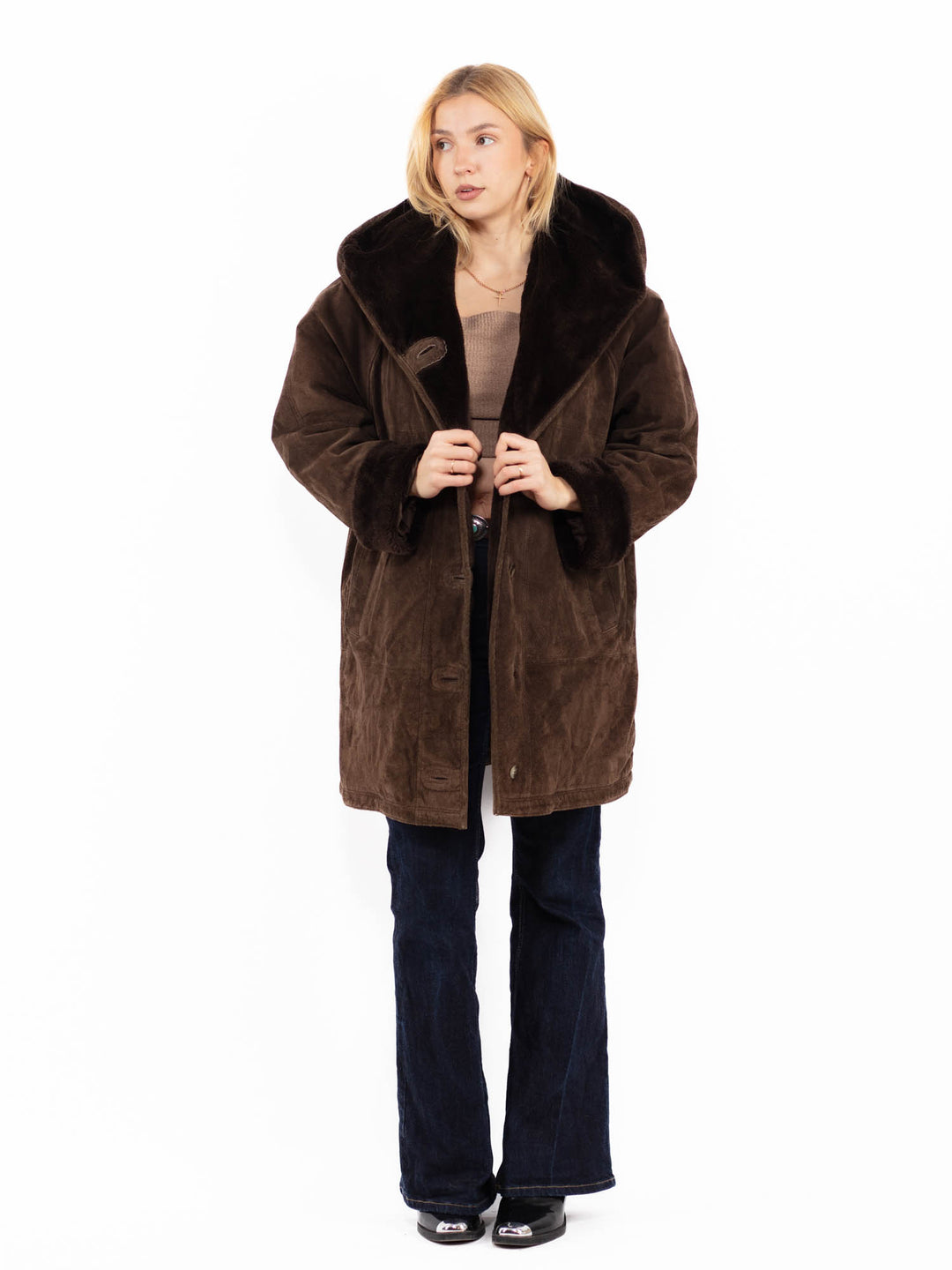 Vintage 90's Women Suede Sherpa in BrownA0735