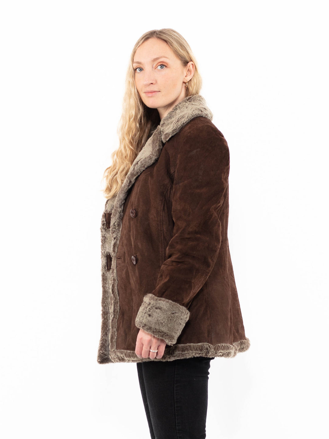 Vintage 90's Women Suede Sherpa Coat in BrownA0904