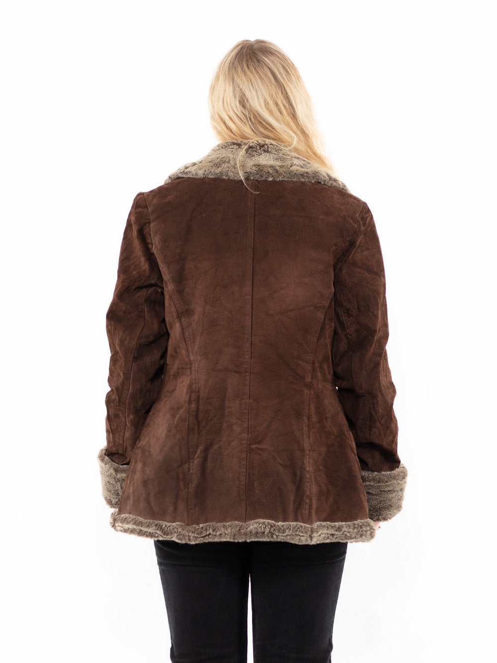 Vintage 90's Women Suede Sherpa Coat in BrownA0904