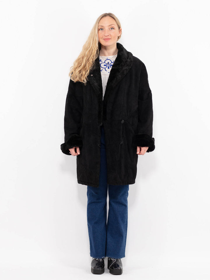 Vintage 90's Women Suede Sherpa Coat in BlackA1012