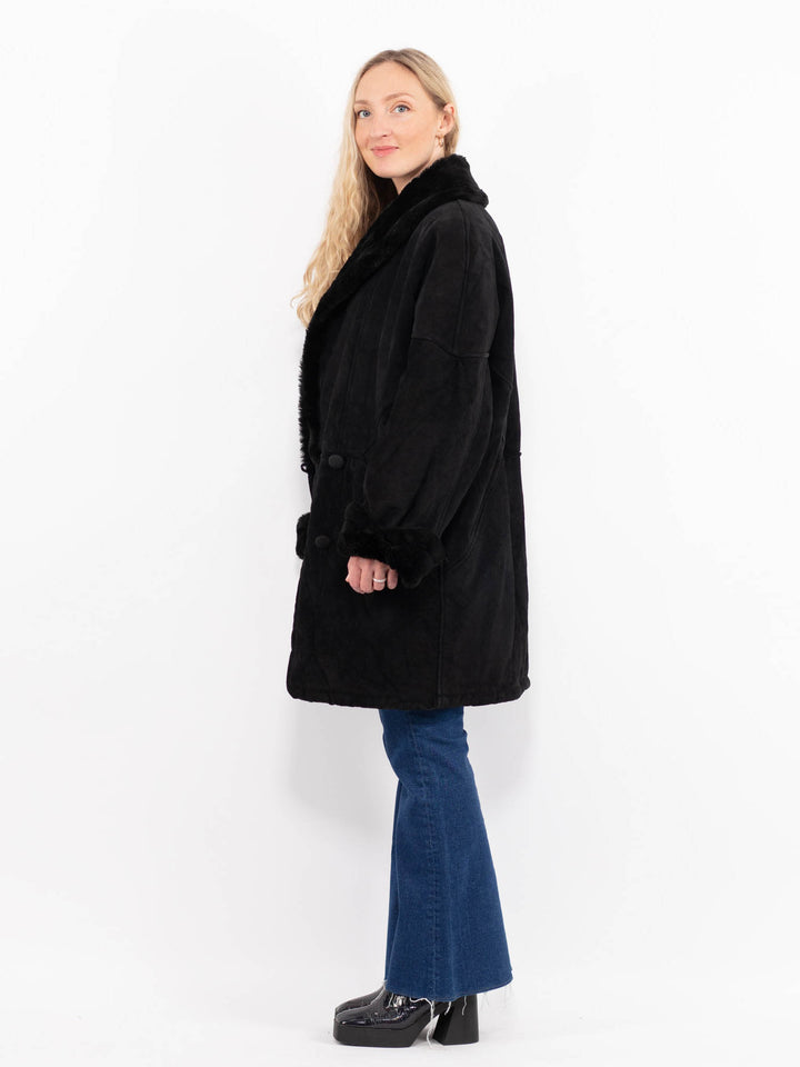 Vintage 90's Women Suede Sherpa Coat in BlackA1012