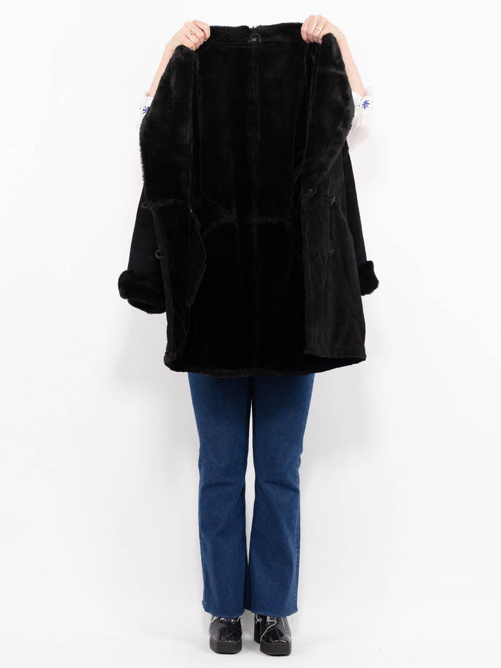 Vintage 90's Women Suede Sherpa Coat in BlackA1012