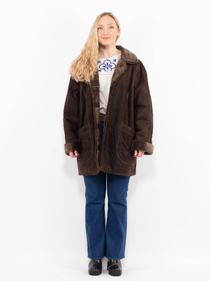 Vintage 90's Women Suede Sherpa Coat in BrownA1013