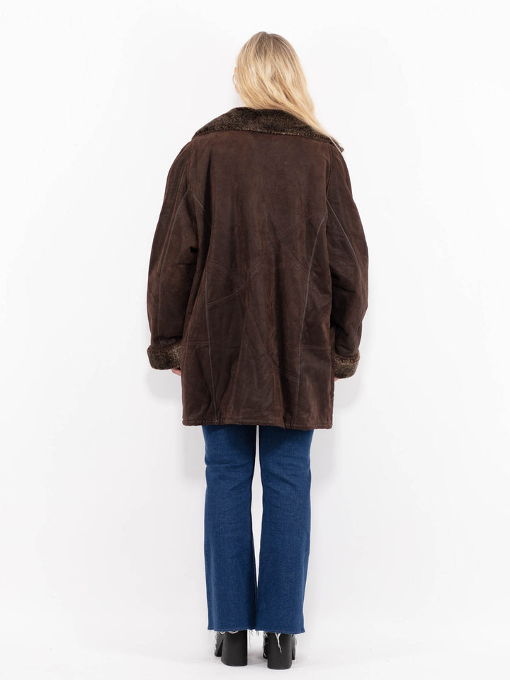 Vintage 90's Women Suede Sherpa Coat in BrownA1013