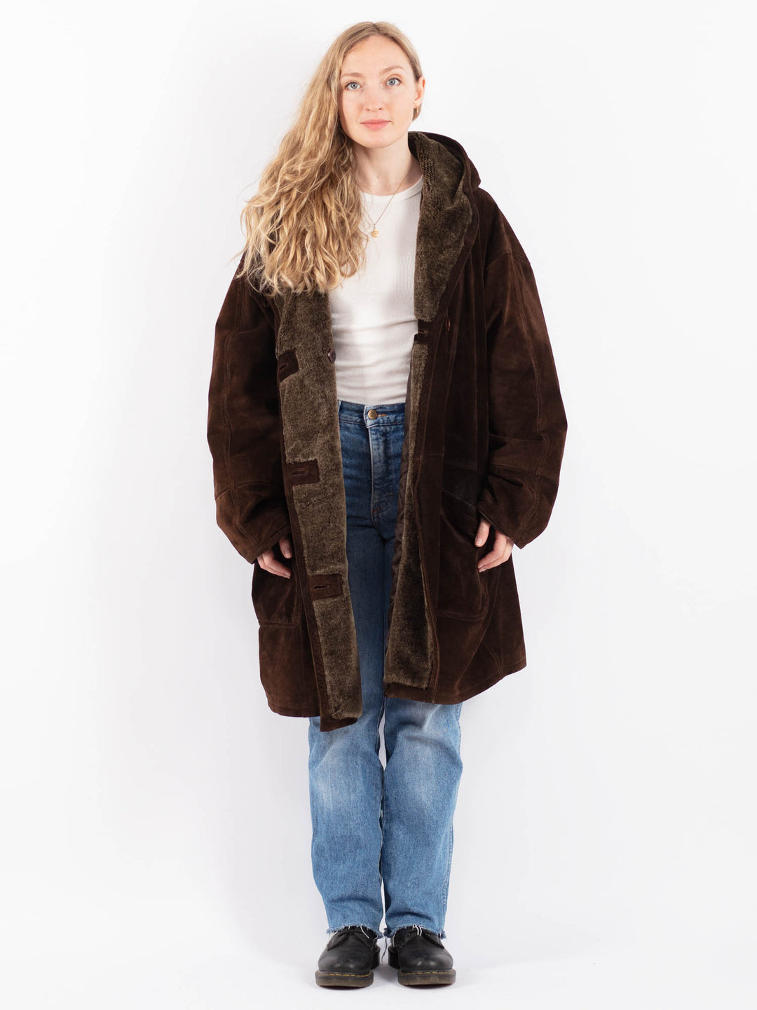 Vintage 90's Women Suede Sherpa Coat in BrownV9485