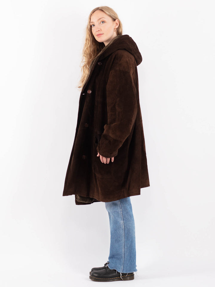 Vintage 90's Women Suede Sherpa Coat in BrownV9485