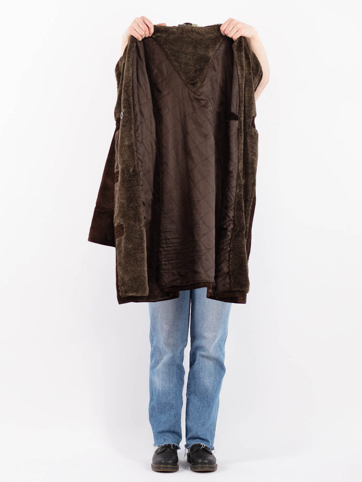 Vintage 90's Women Suede Sherpa Coat in BrownV9485