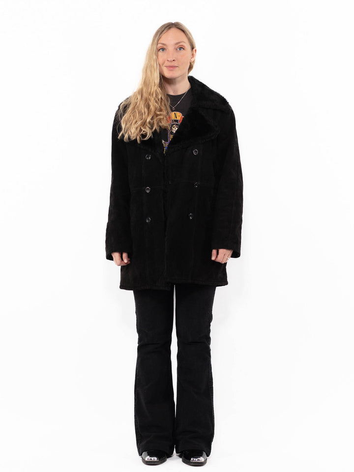 Vintage 90's Women Suede Sherpa Coat in BlackA0931