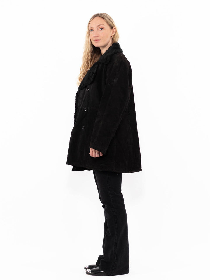 Vintage 90's Women Suede Sherpa Coat in BlackA0931