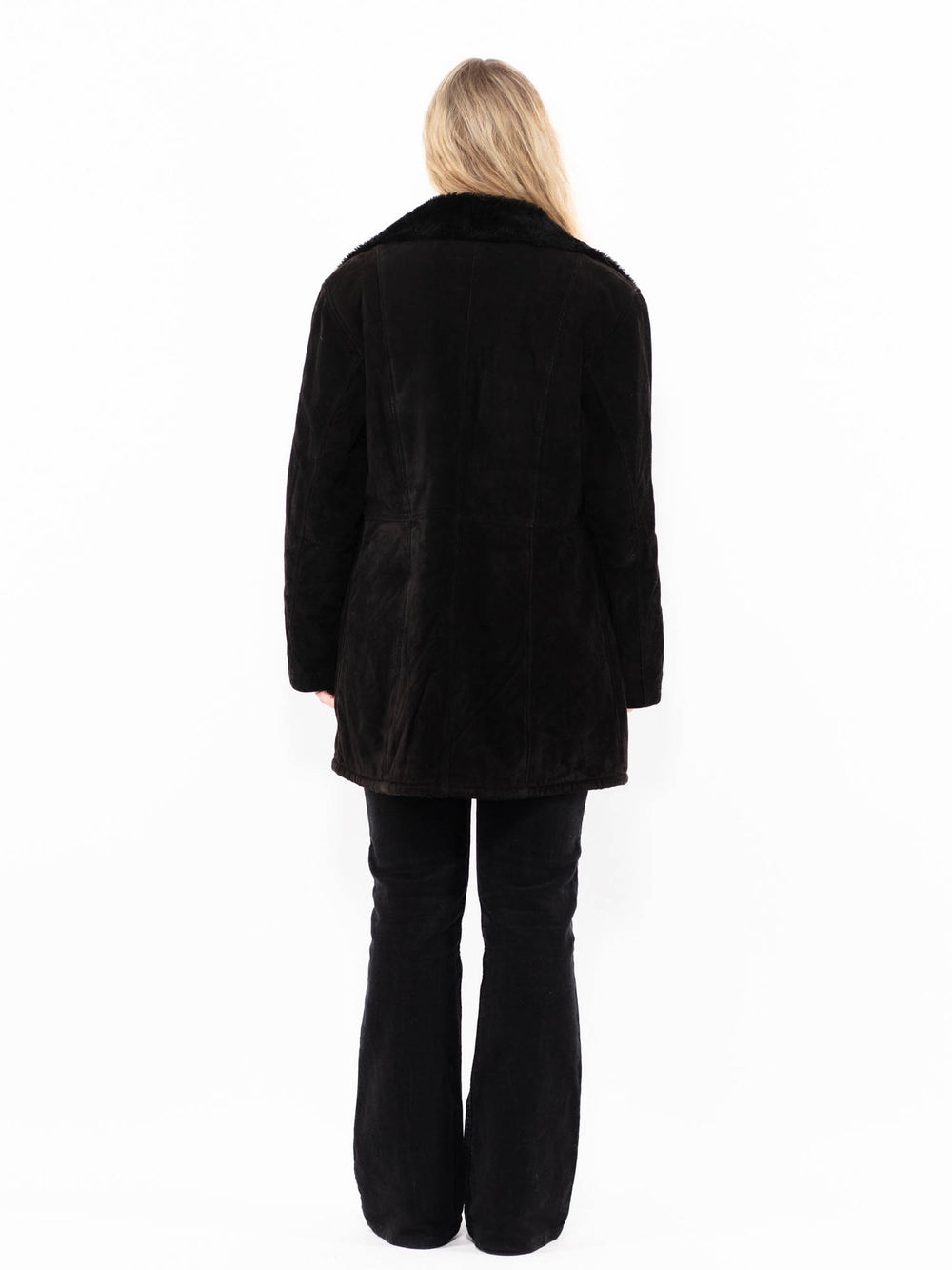 Vintage 90's Women Suede Sherpa Coat in BlackA0931