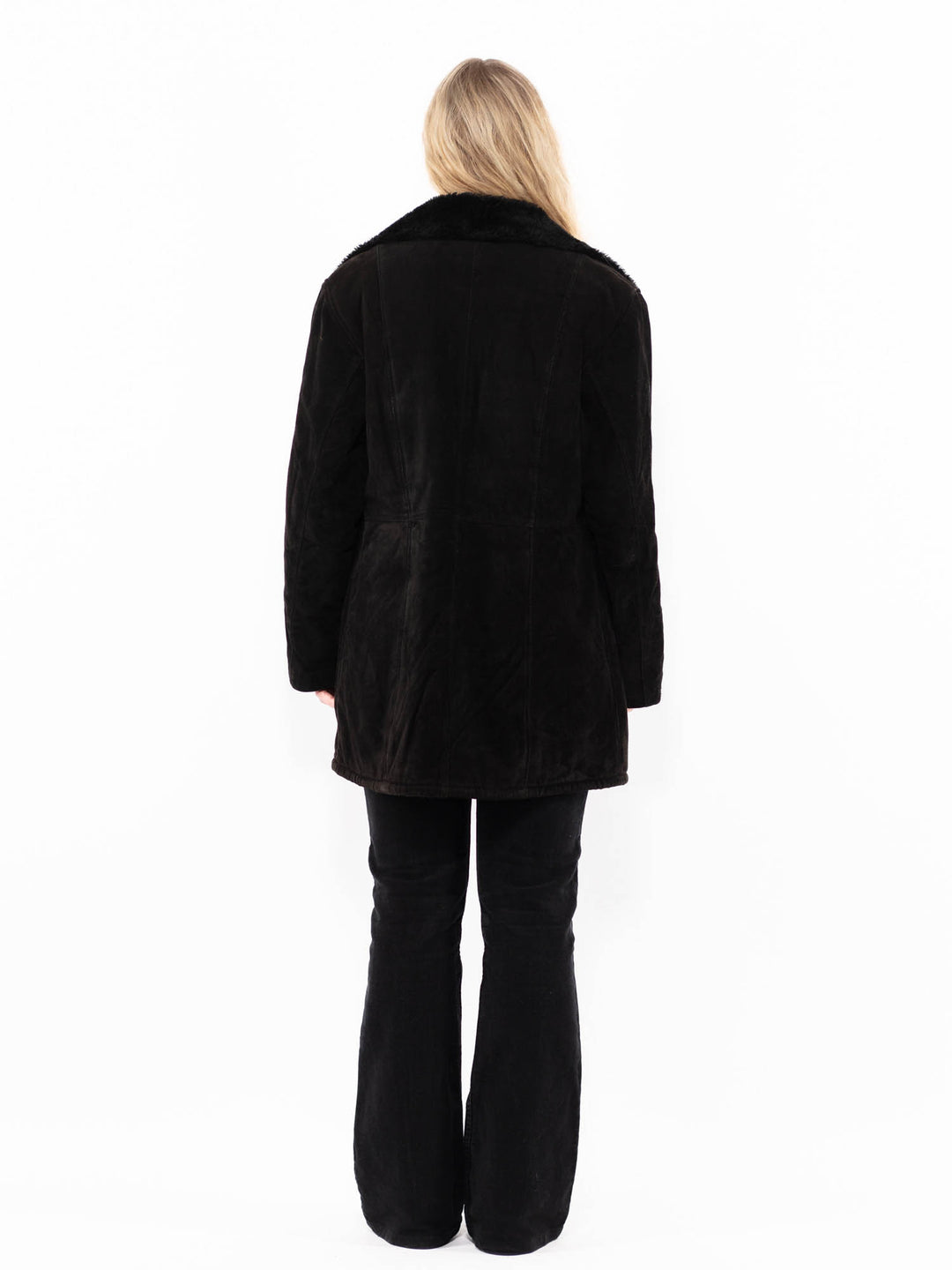 Vintage 90's Women Suede Sherpa Coat in BlackA0931