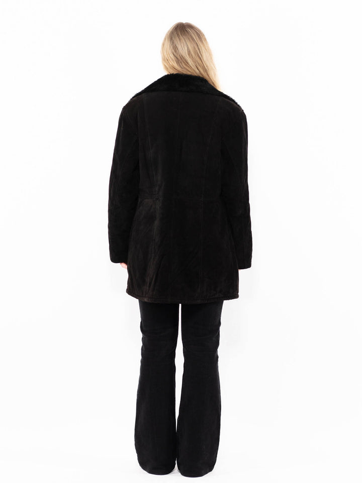 Vintage 90's Women Suede Sherpa Coat in BlackA0931