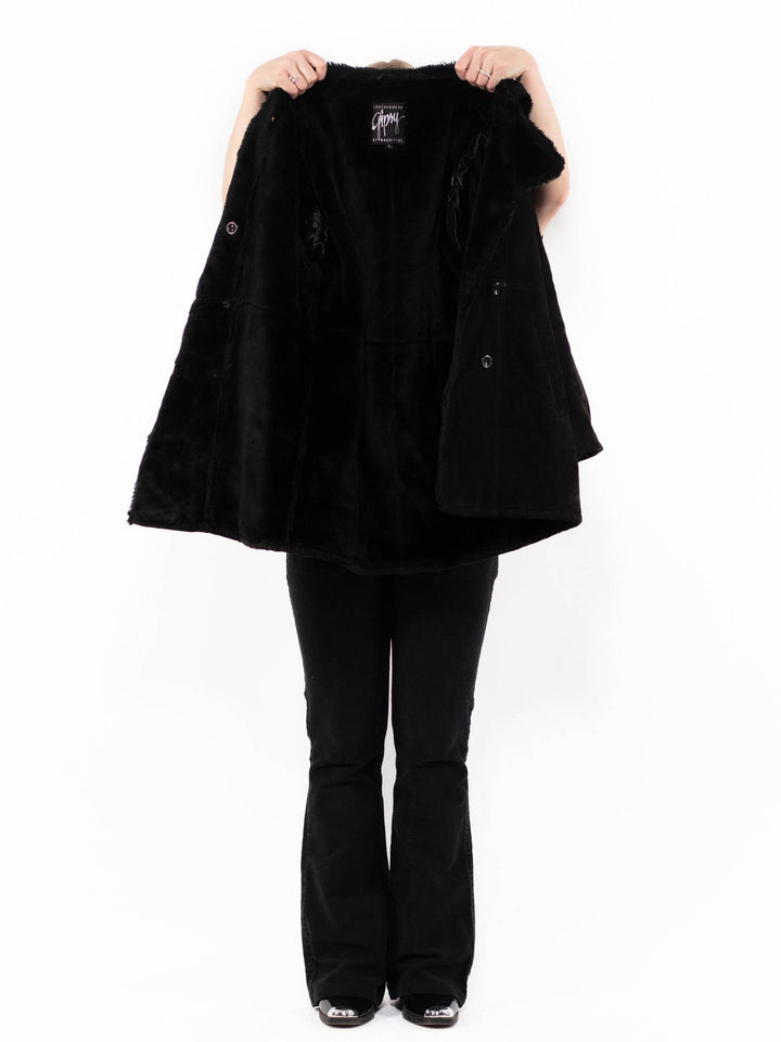 Vintage 90's Women Suede Sherpa Coat in BlackA0931