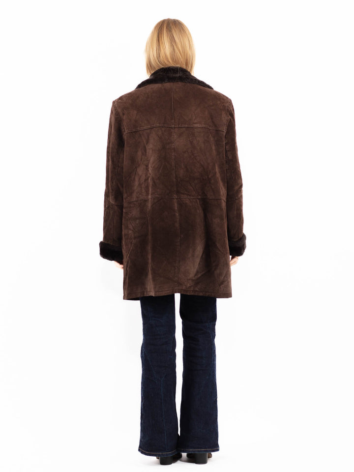 Vintage 90's Women Suede Sherpa Coat in Brown