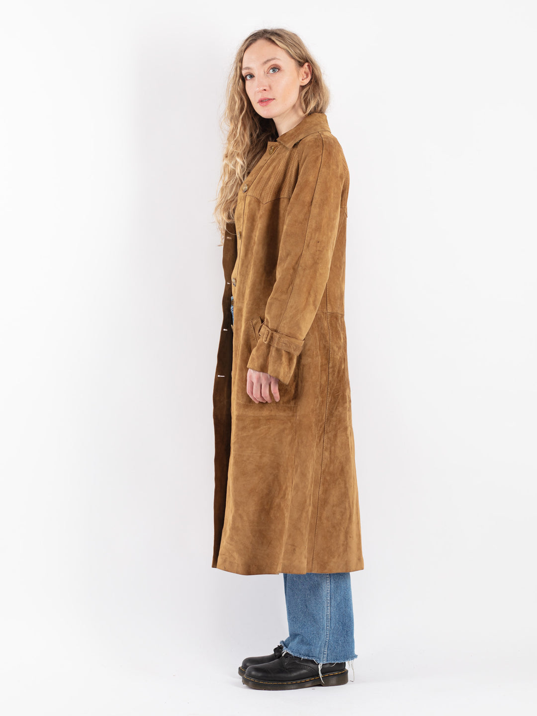 Vintage 90's Women Suede Coat in BrownV9064
