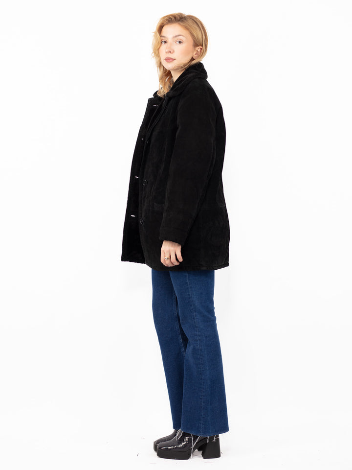 Vintage 90's Women Suede Sherpa Coat in BlackA0823