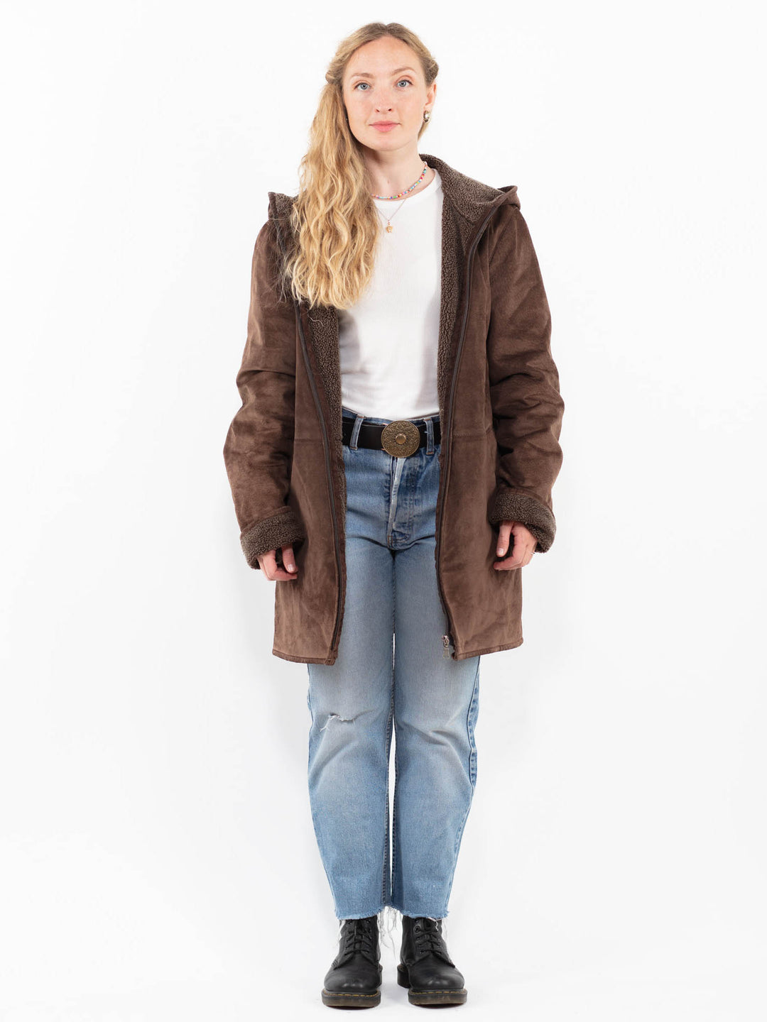 Vintage 90's Women Suede Sherpa Coat in BrownA0312