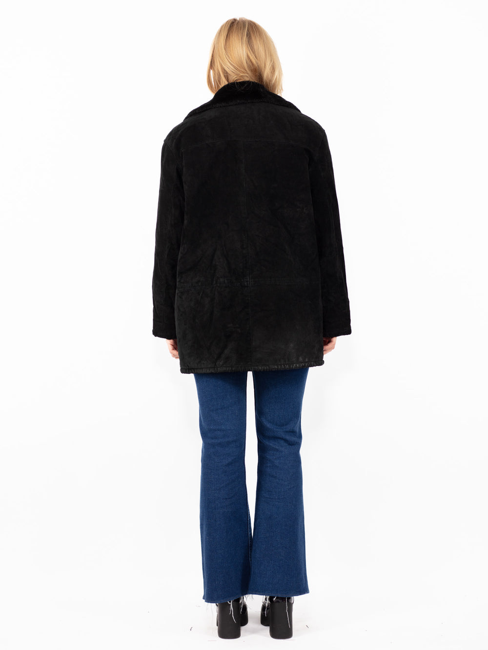 Vintage 90's Women Suede Sherpa Coat in BlackA0823
