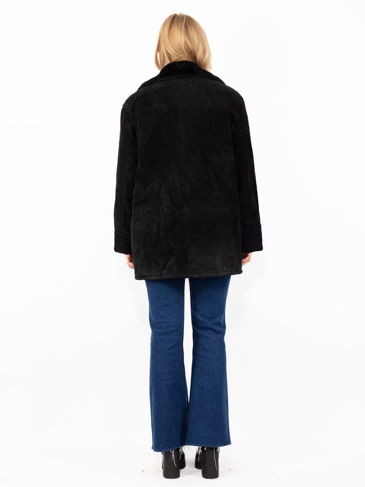 Vintage 90's Women Suede Sherpa Coat in BlackA0823