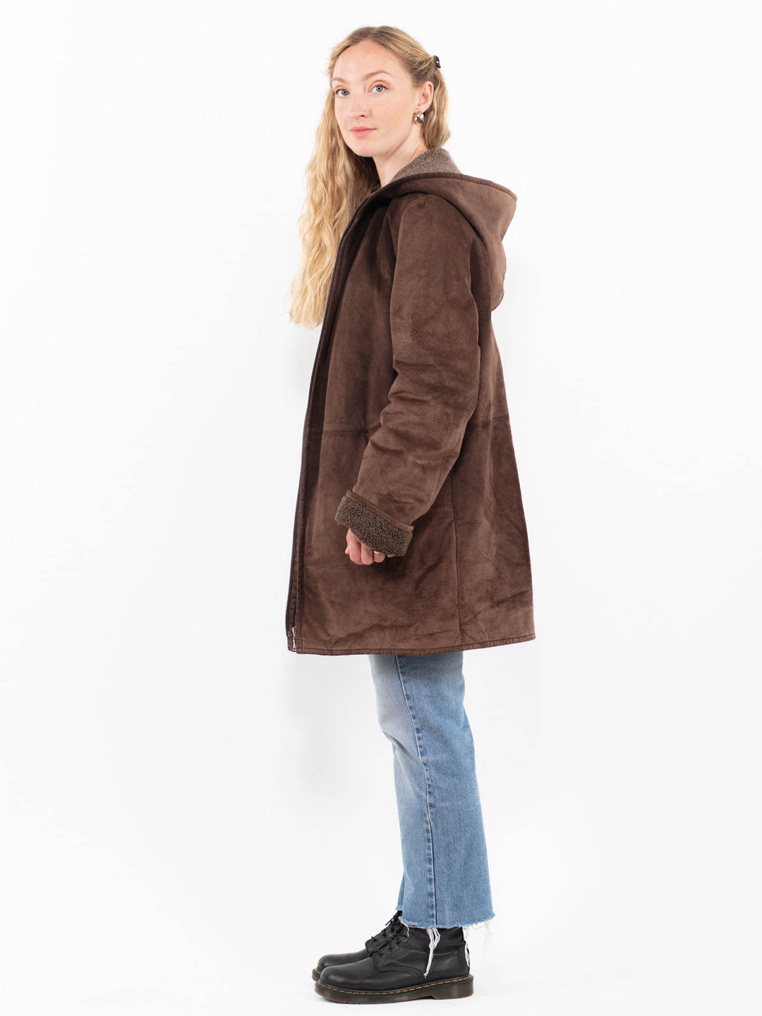 Vintage 90's Women Suede Sherpa Coat in BrownA0312