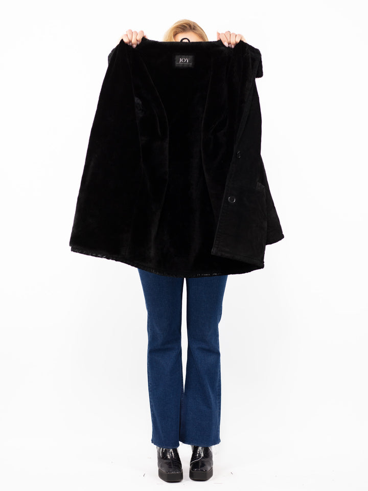 Vintage 90's Women Suede Sherpa Coat in BlackA0823