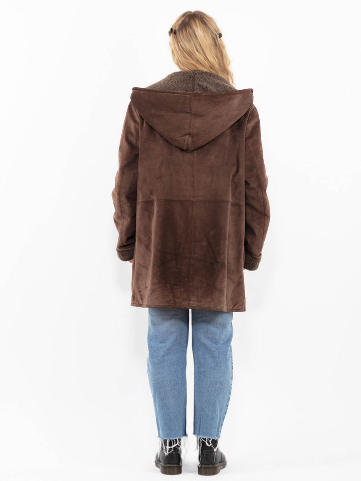 Vintage 90's Women Suede Sherpa Coat in BrownA0312