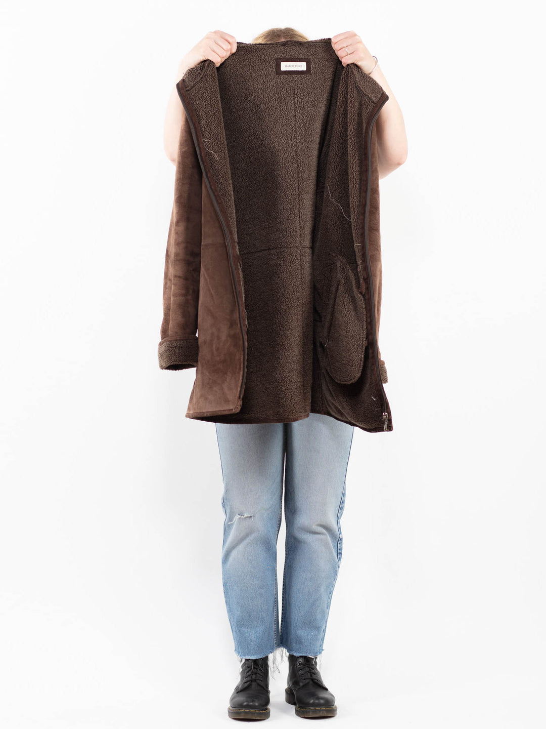 Vintage 90's Women Suede Sherpa Coat in BrownA0312