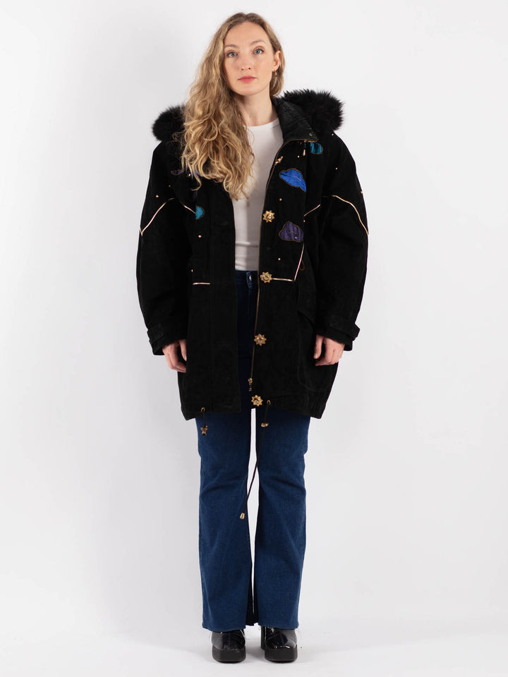 Vintage 90's Women Suede Coat in BlackV9171